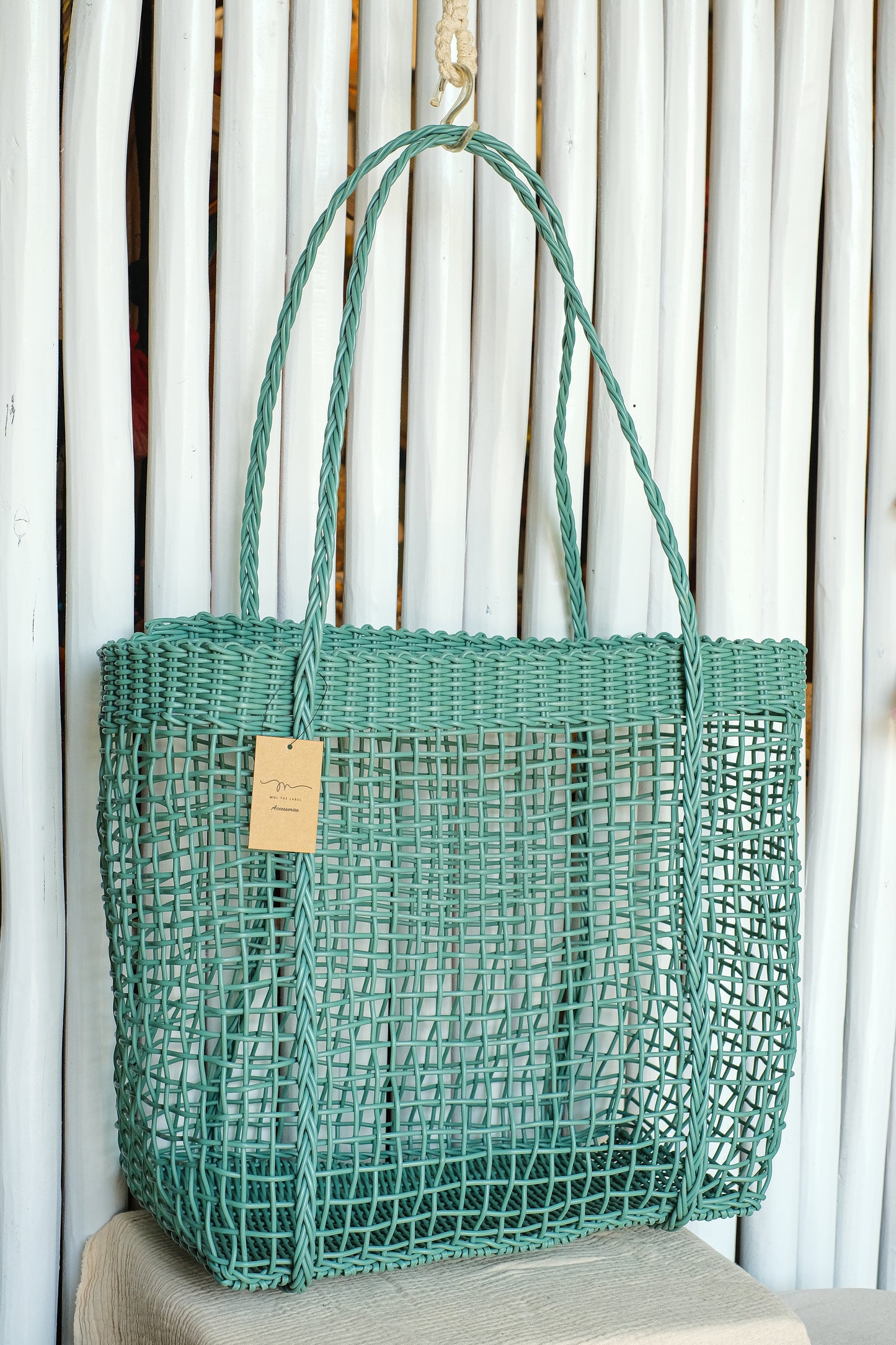 Boho style green mesh bag