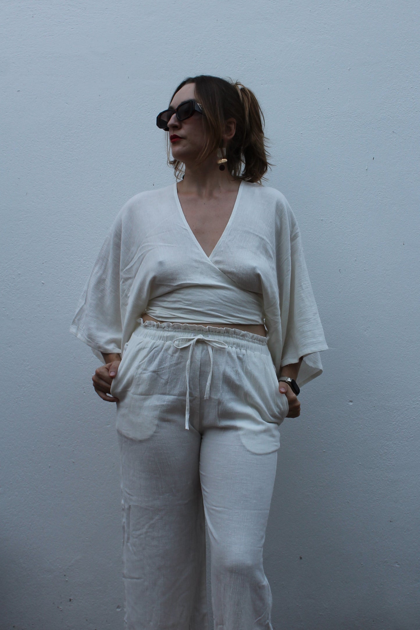 White linen top, boho style.