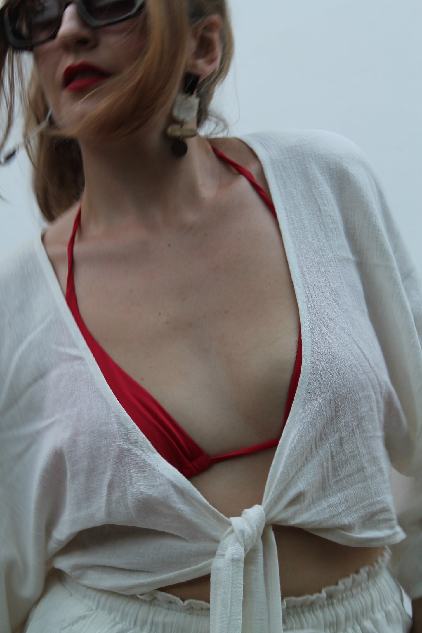 White linen top, boho style.