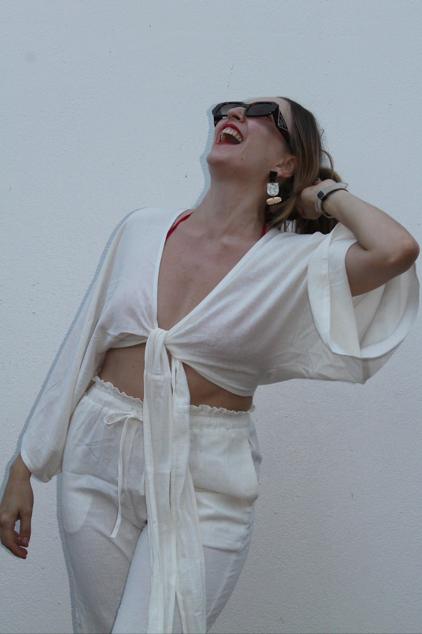White linen top, boho style.