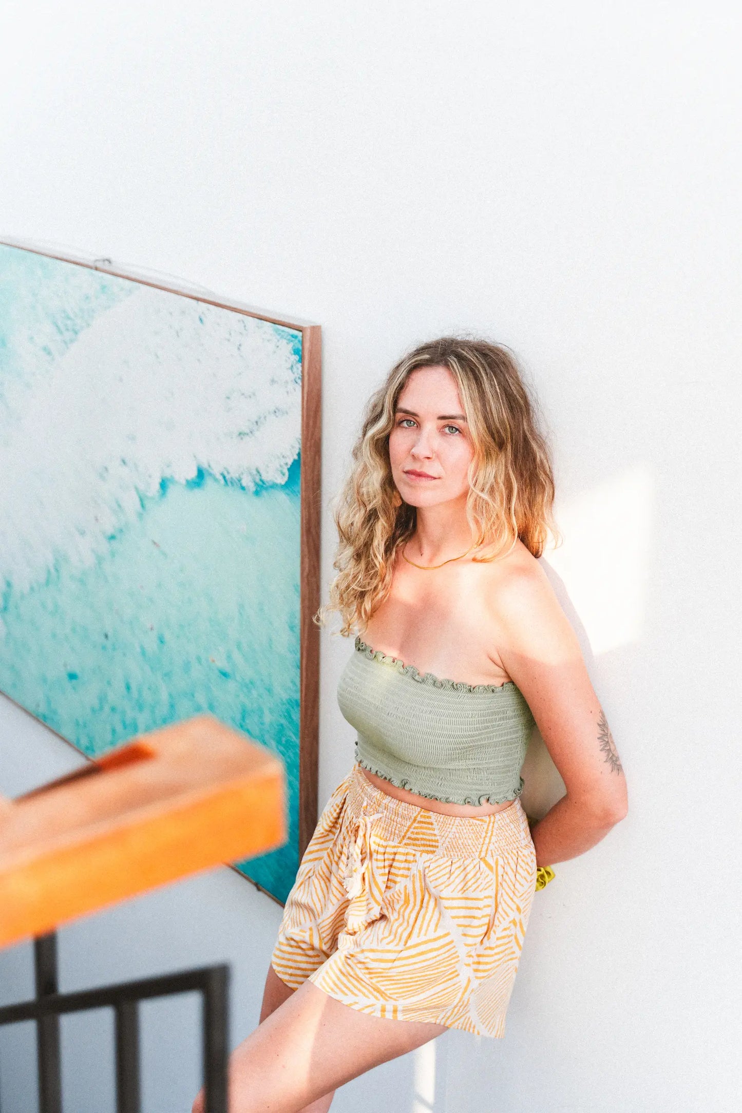 Yellow Print Smocked Shorts