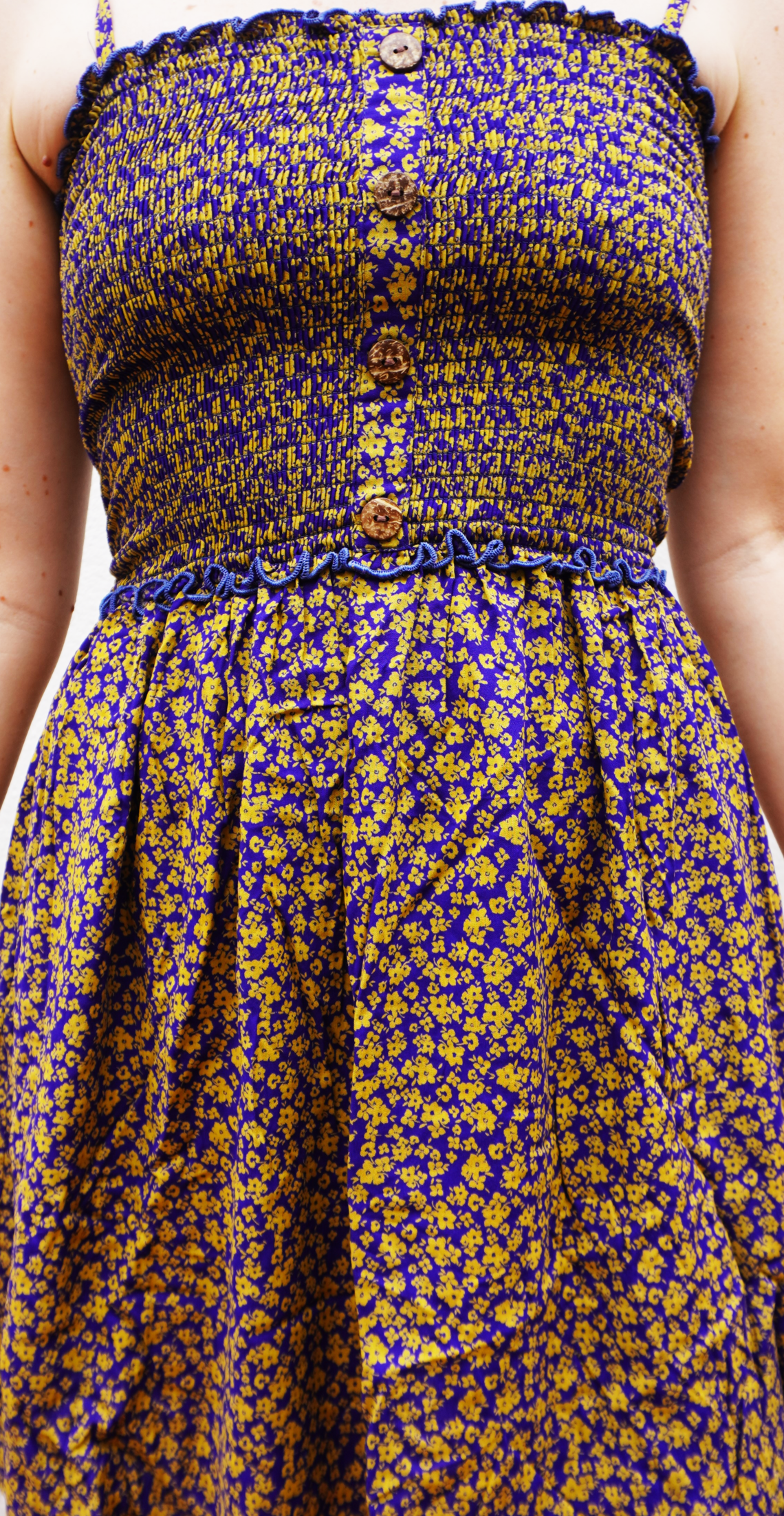 Purple dress with yellow floral pattern