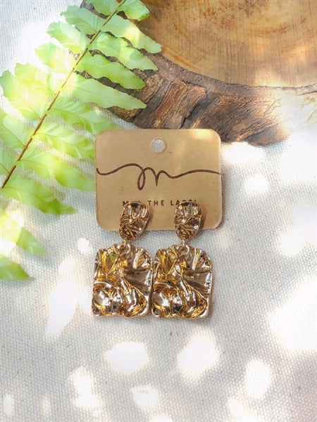 boho style Polished Gold Square Wave Earrings
