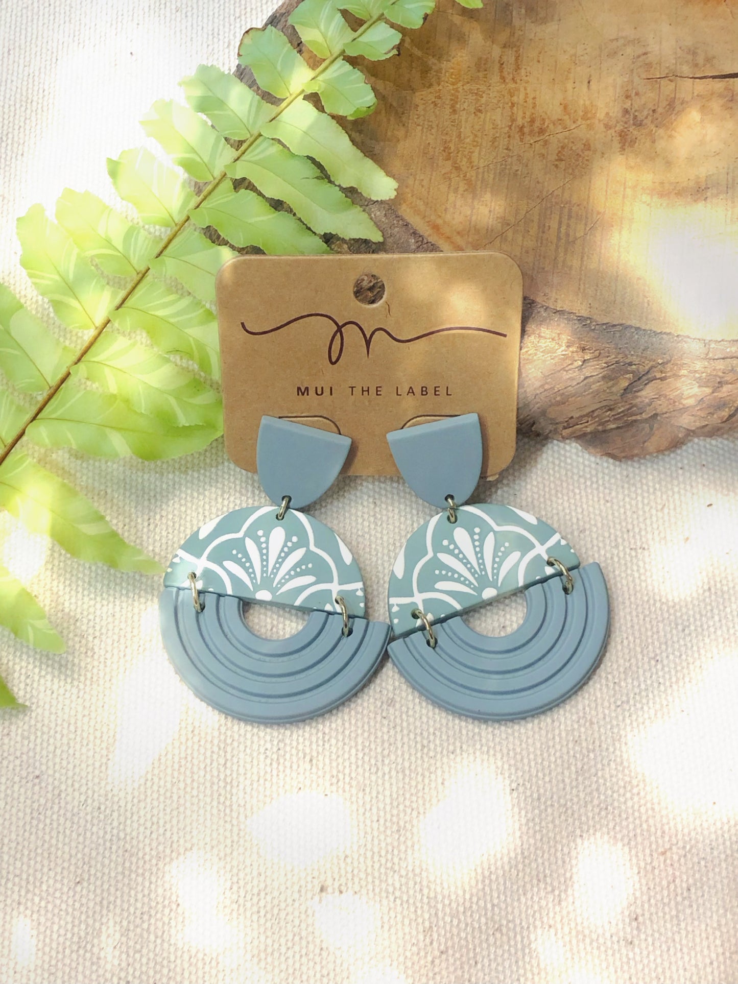 blueish grey boho style earrings