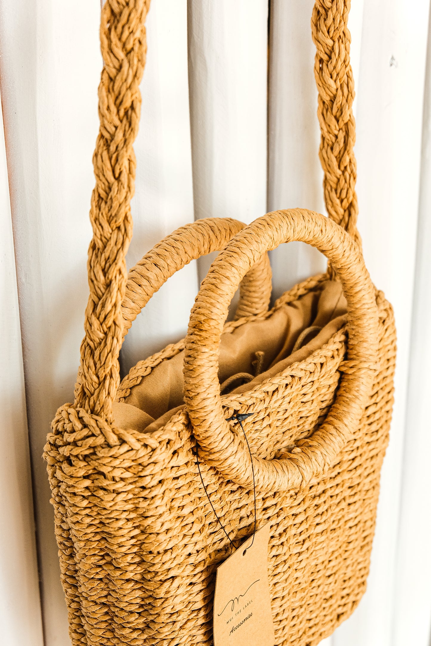 boho style brown square papyrus crossbody bag with handle