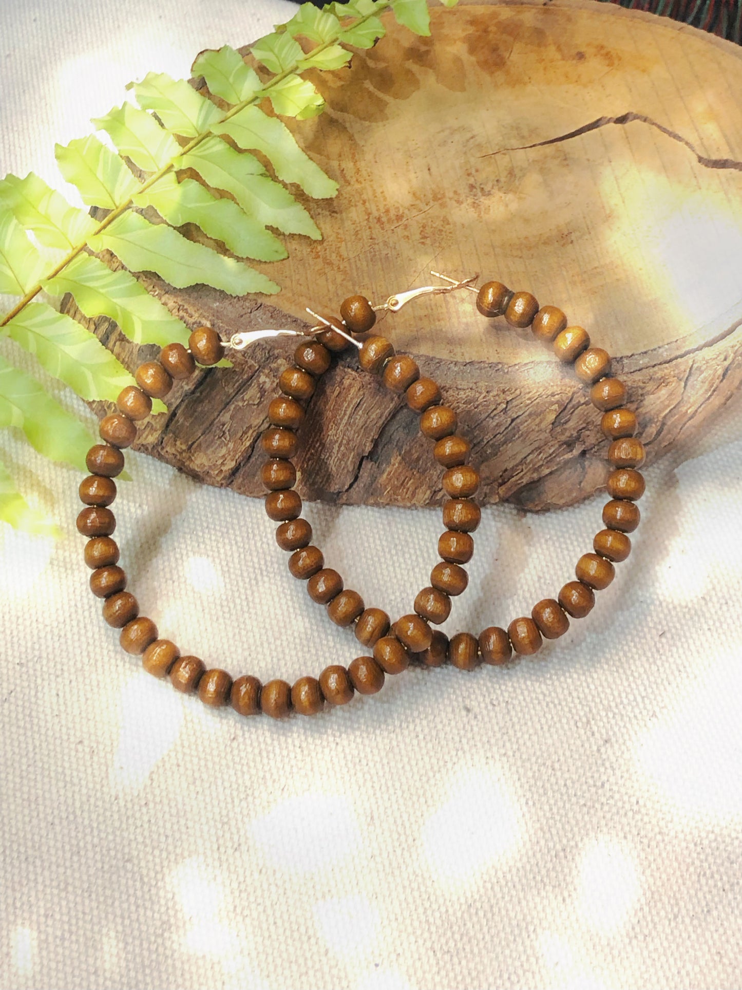 boho style brown wood beaded earrings