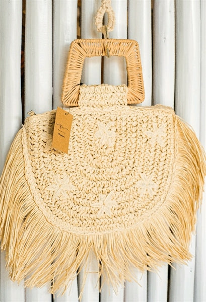 boho style cream crochet bag