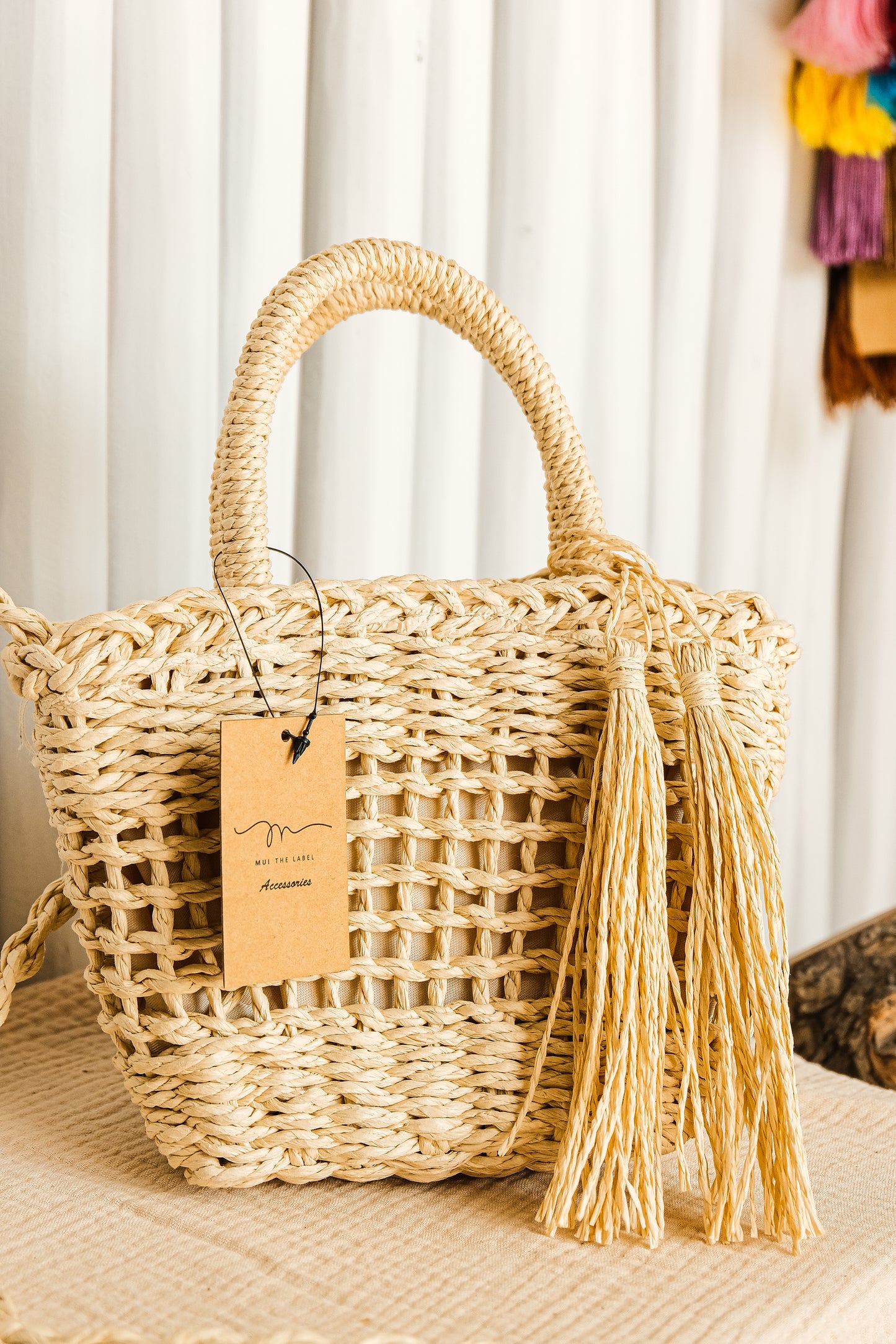 boho style cream woven bag