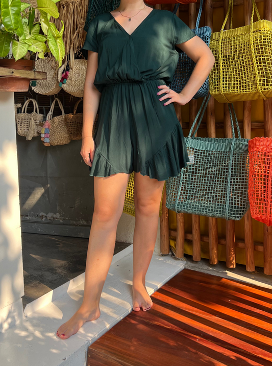 bohemian dark green comfy romper