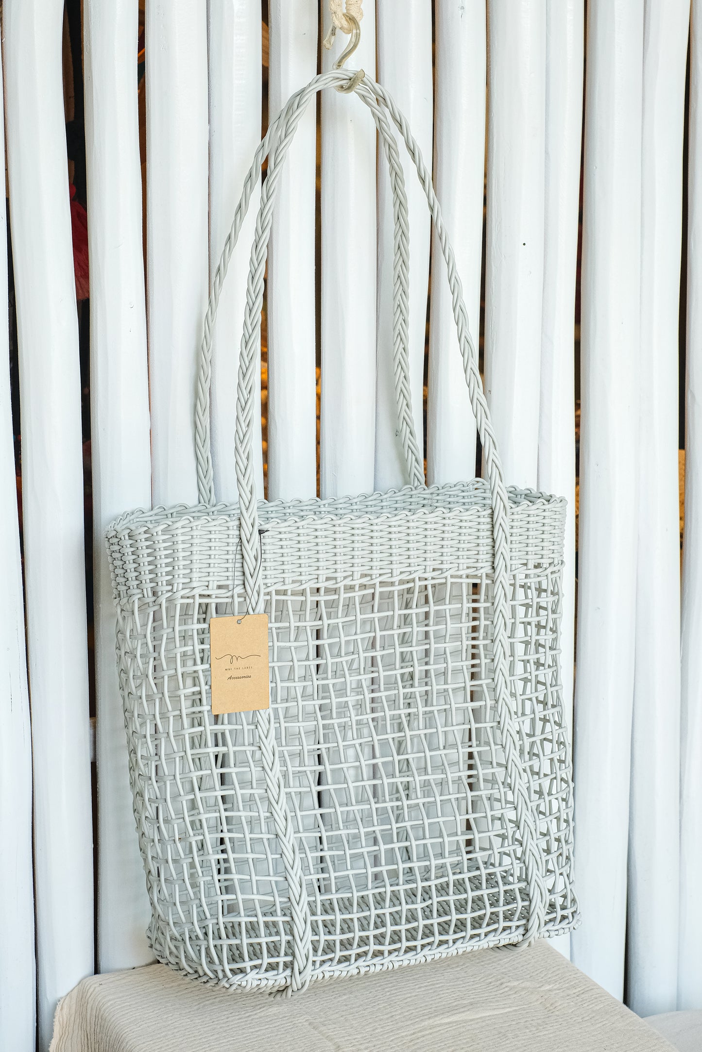 boho style grey mesh bag