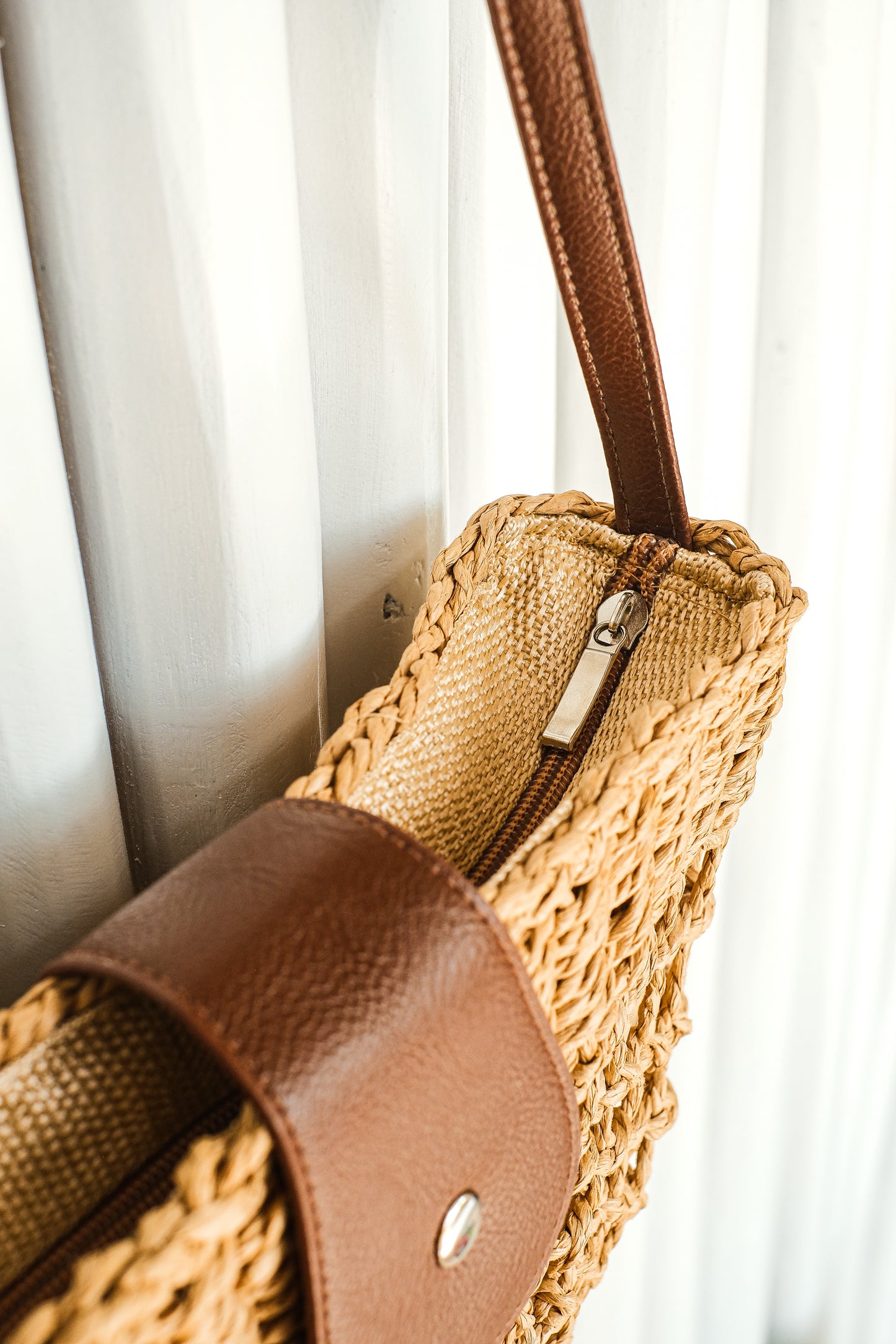 boho style half moon straw mesh crossbody bag