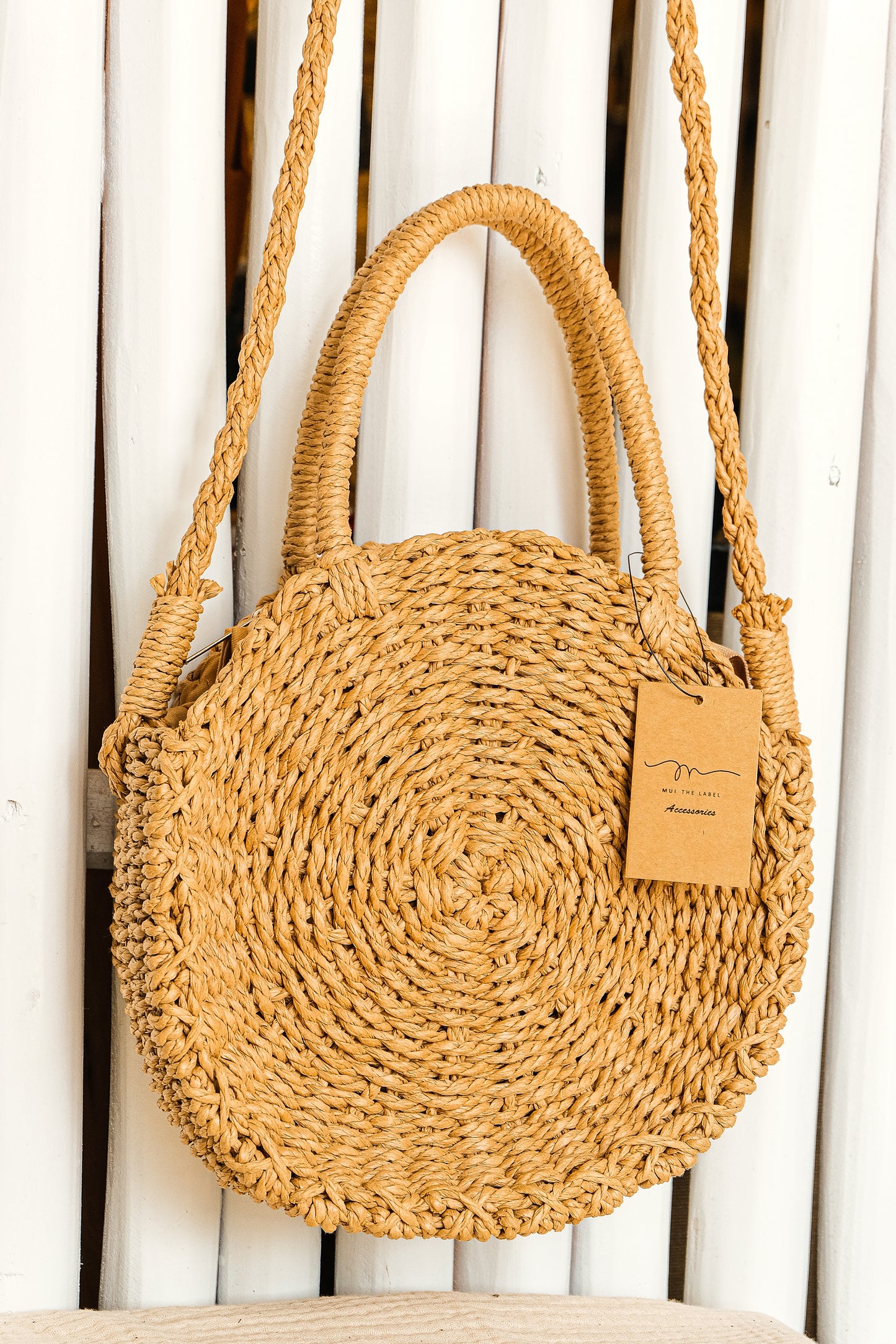 boho style round papyrus crossbody bag with handle