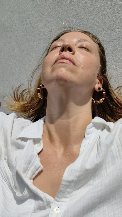 Wooden Beads C-Hoop Earrings