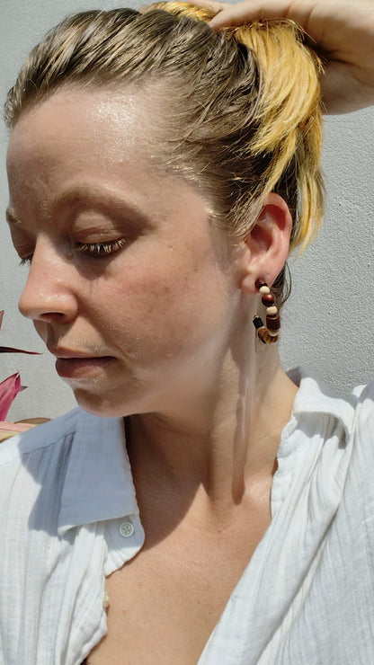 Wooden Beads C-Hoop Earrings