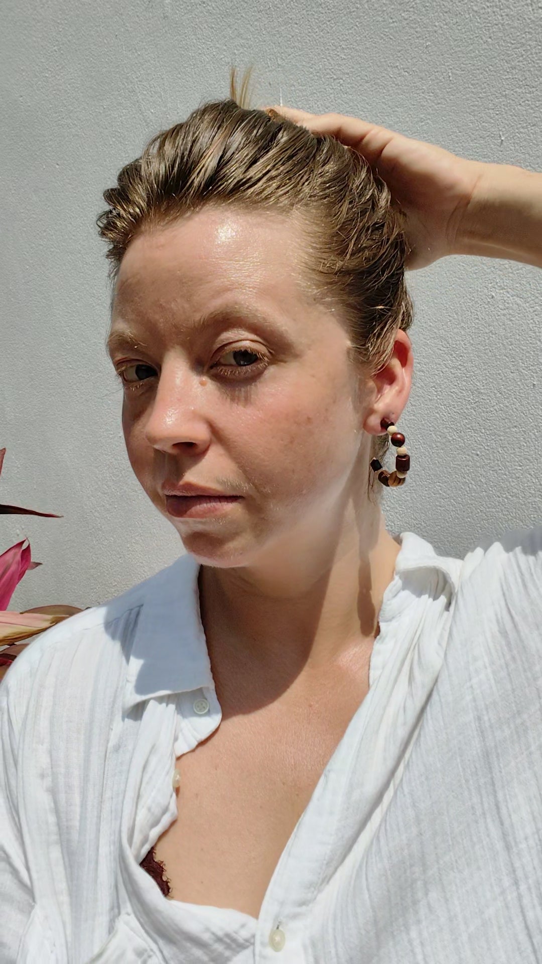 Wooden Beads C-Hoop Earrings