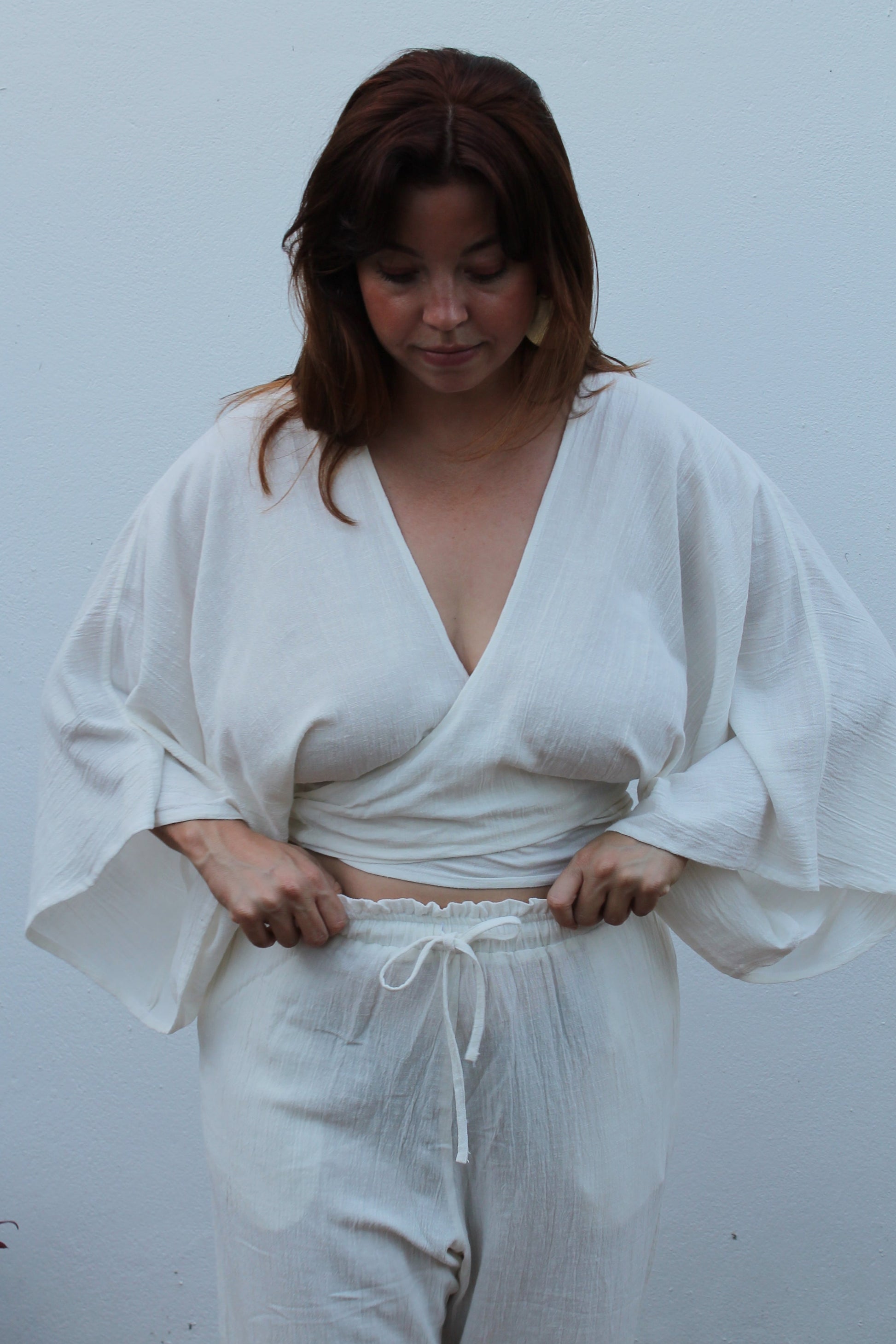White linen top, boho style. 