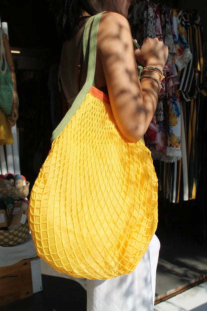 Yellow tote bag. 