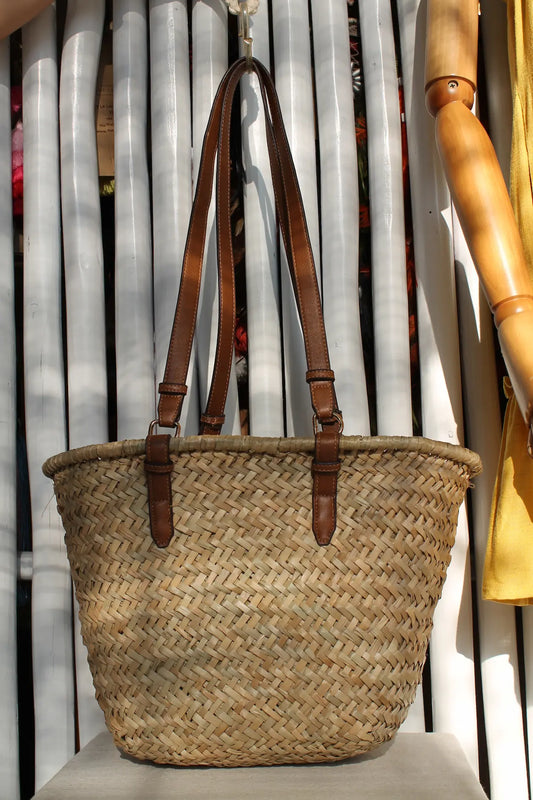 A brown woven bag.