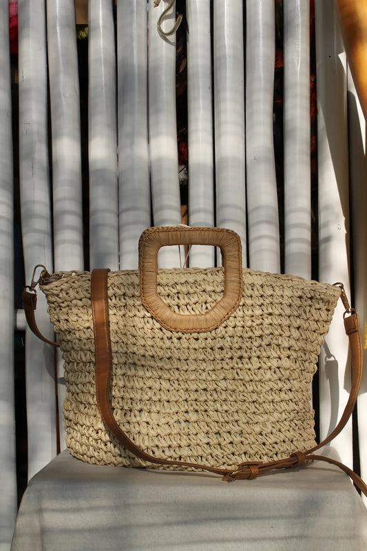 A brown woven bag.