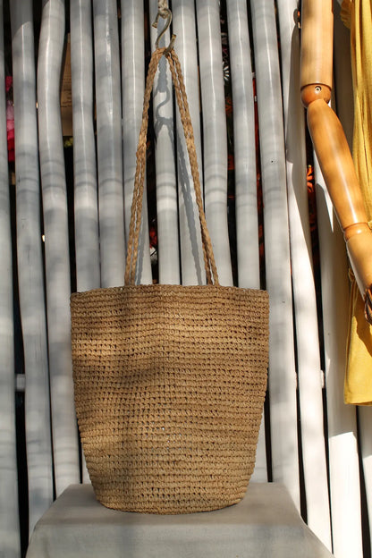 A brown woven bag.
