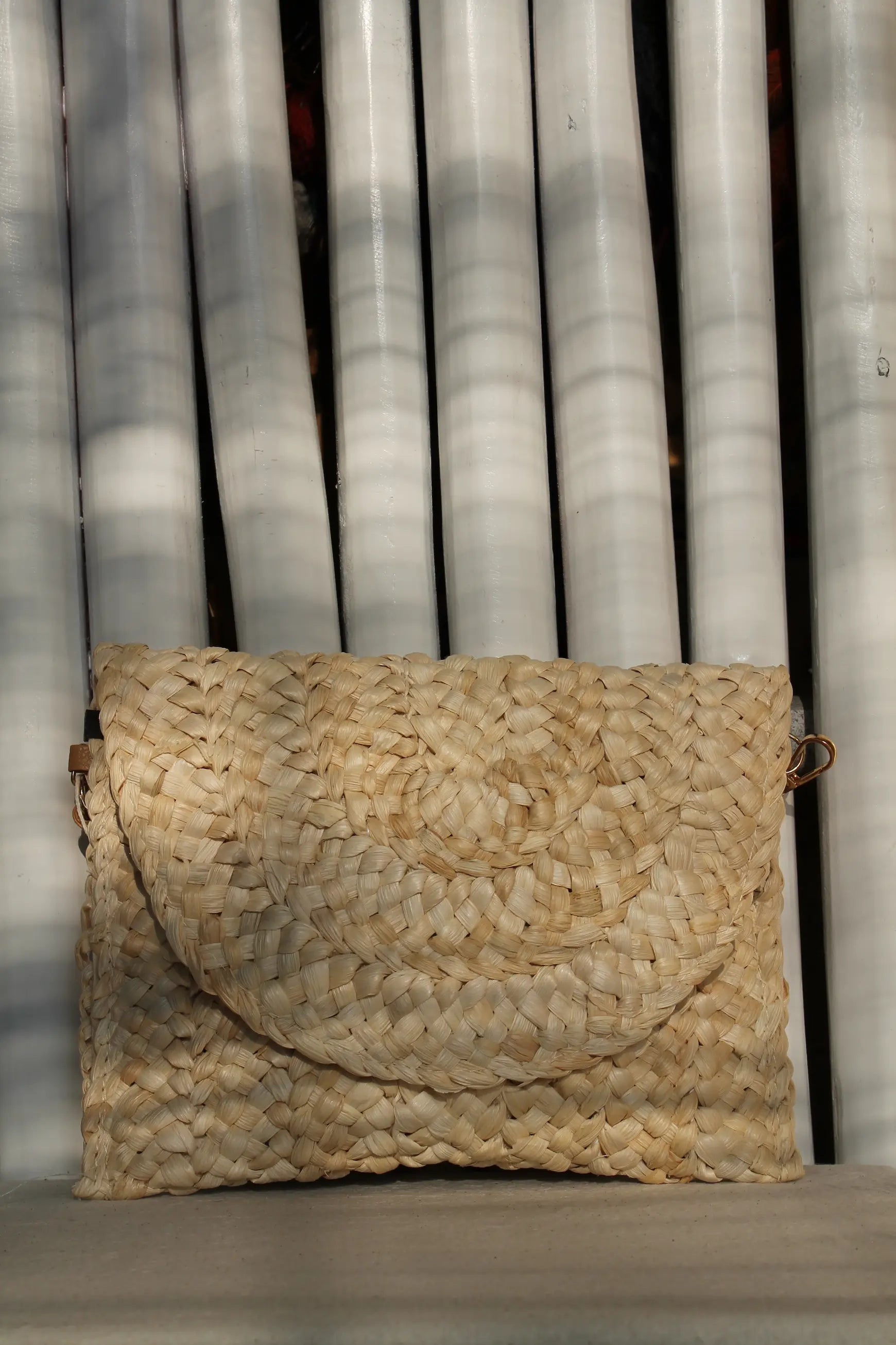 A brown woven bag.