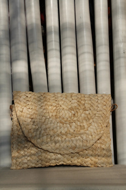 A brown woven bag.