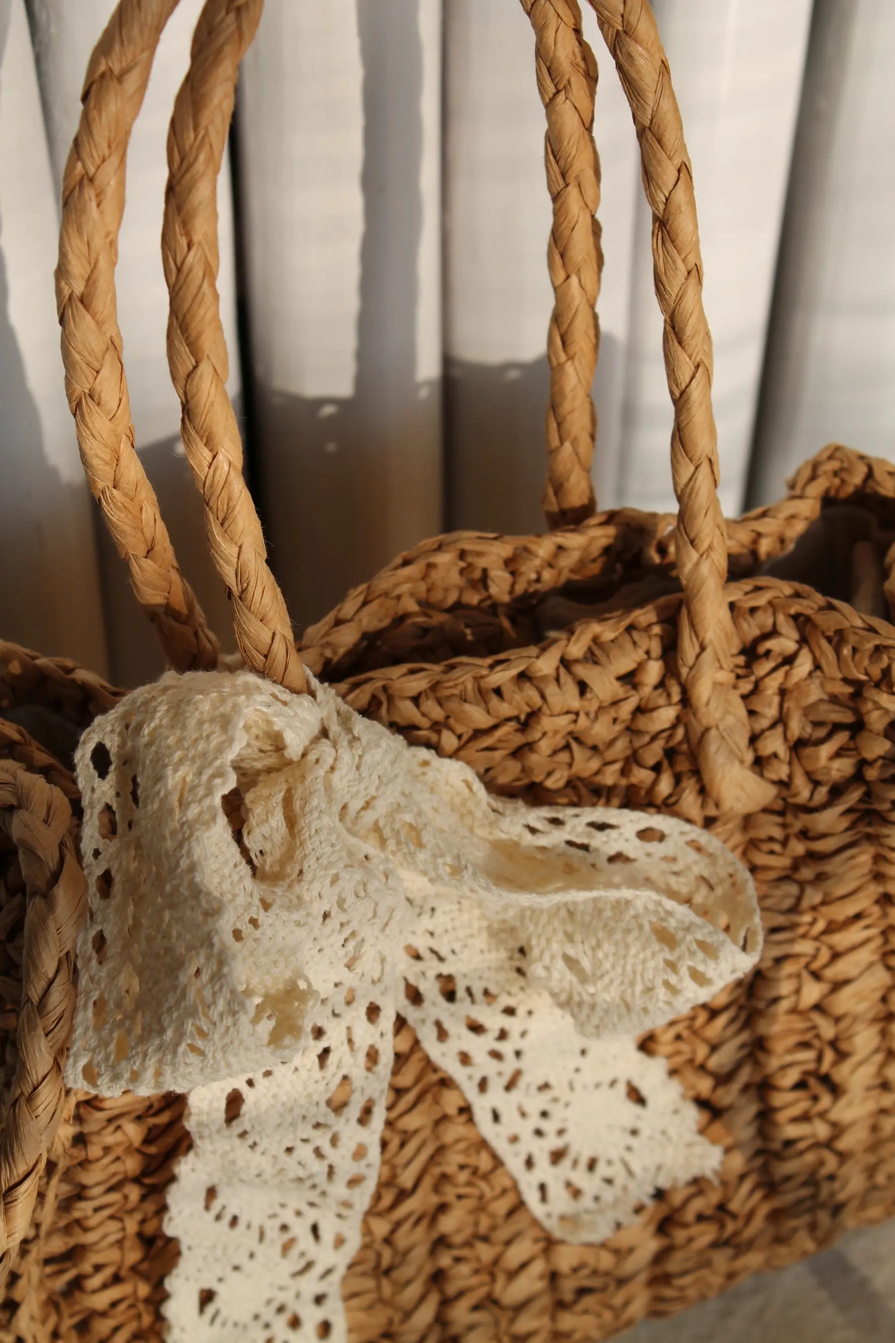 A brown woven bag.