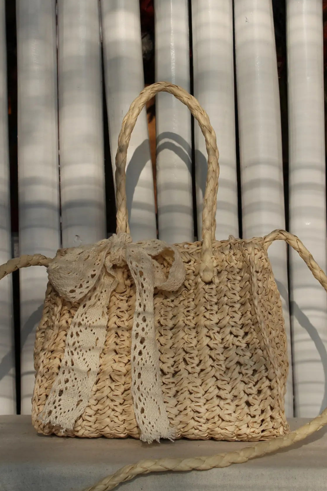 A brown woven bag.