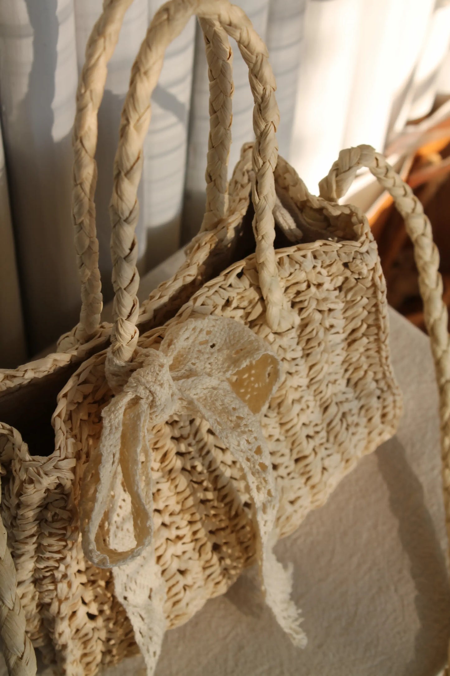 A brown woven bag.
