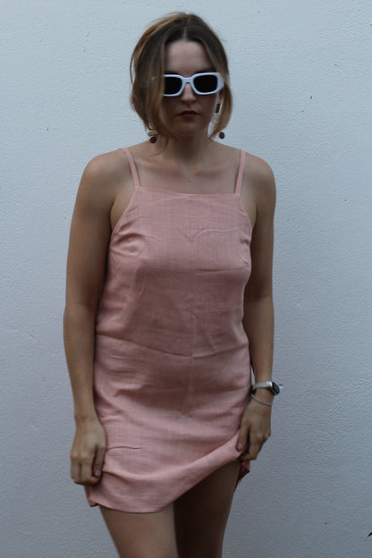 Pale pink linen dress. 