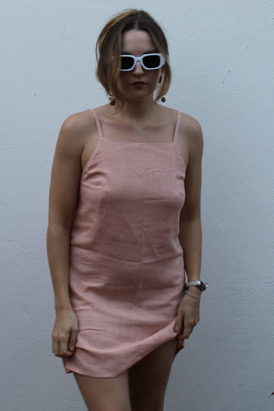 Pale pink linen dress. 