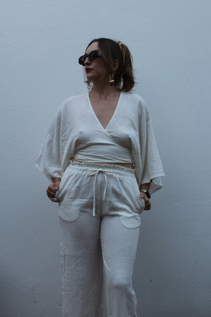 White linen top, boho style. 