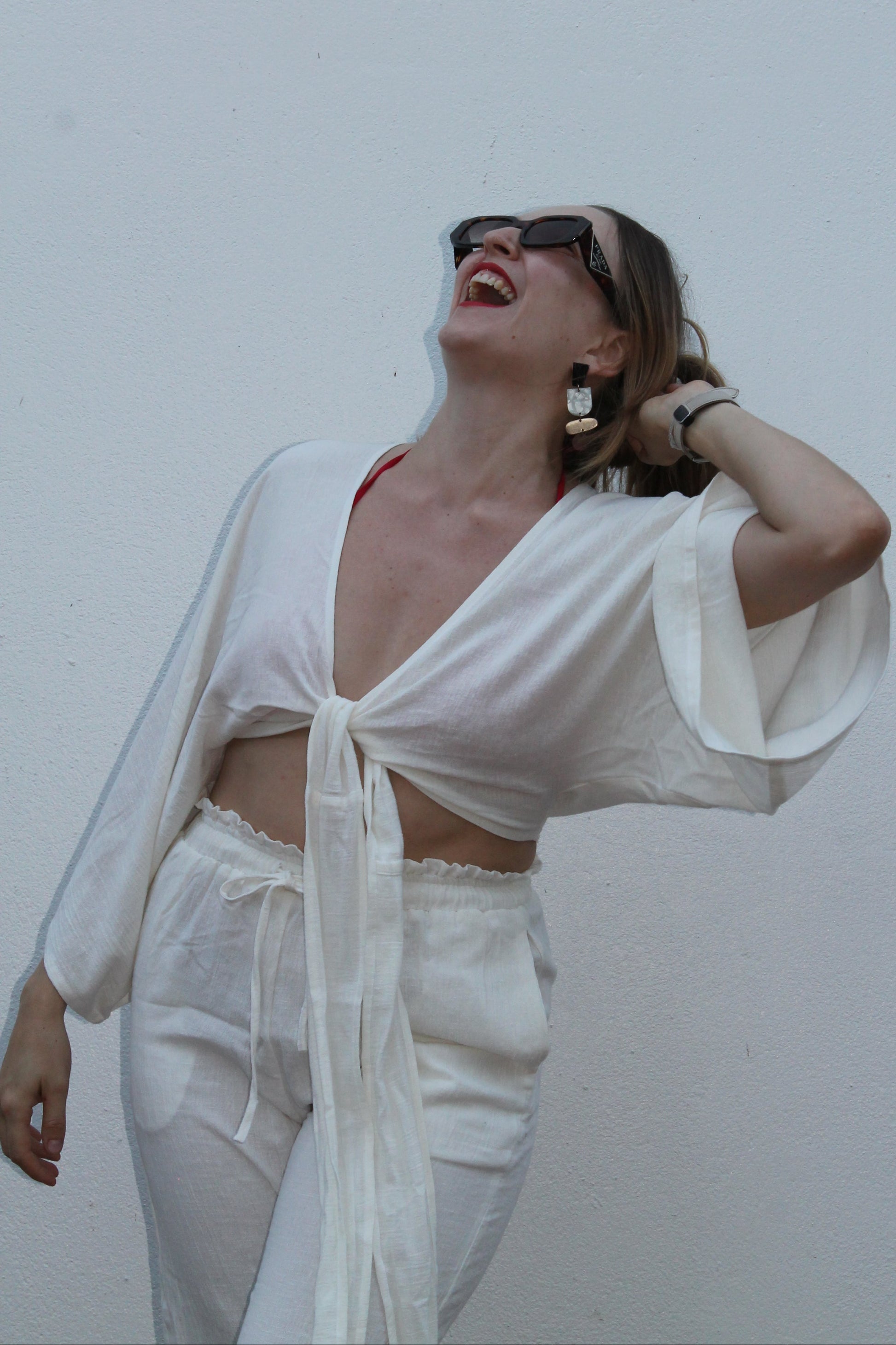 White linen top, boho style. 