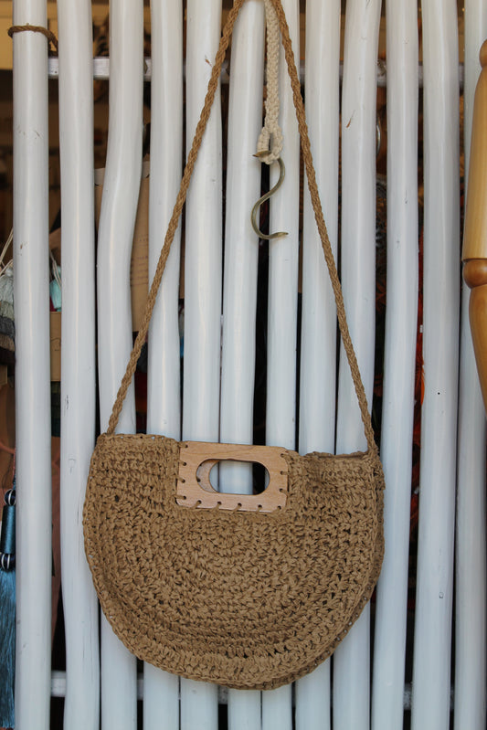 Wooden Handle Halfmoon Bag