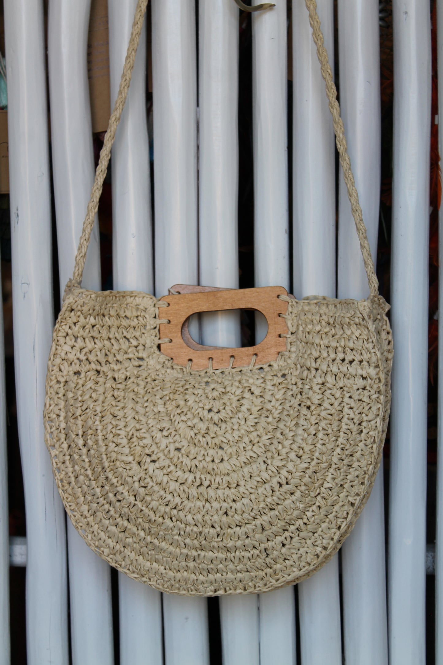 Wooden Handle Halfmoon Bag