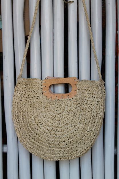 Wooden Handle Halfmoon Bag