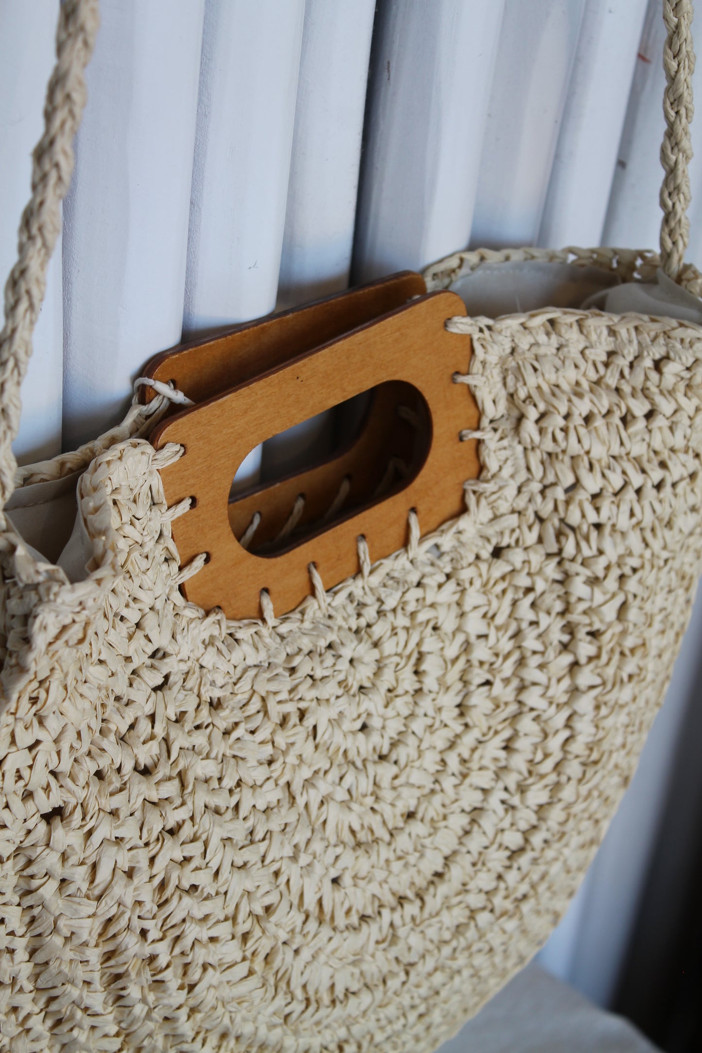 Wooden Handle Halfmoon Bag