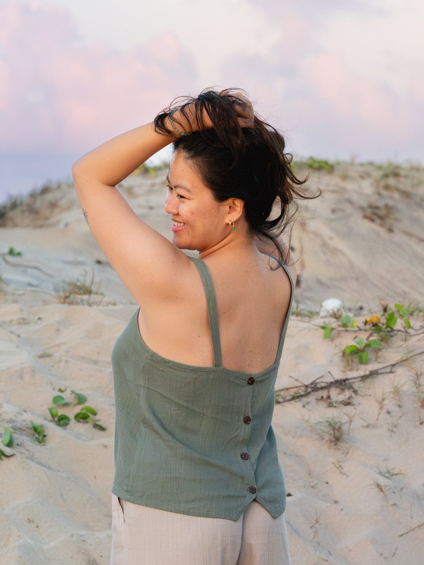 Button Back Linen Top