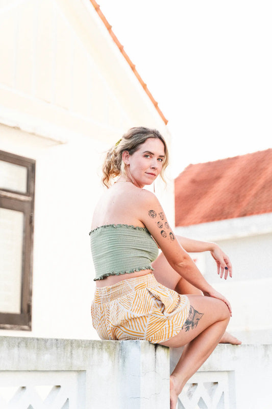 Yellow Print Smocked Shorts