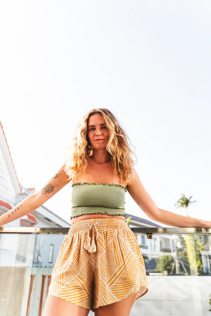 Yellow Print Smocked Shorts