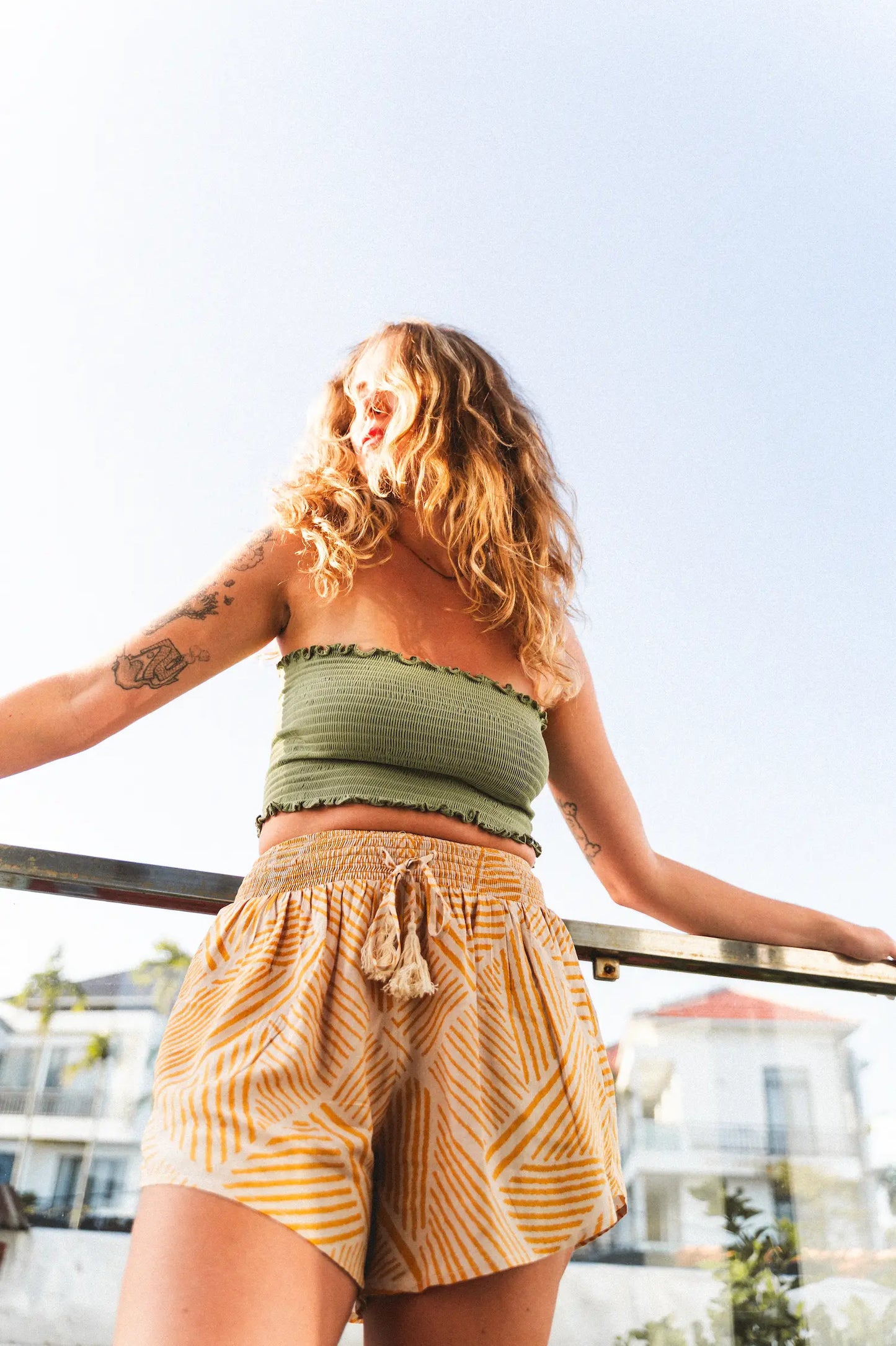 Yellow Print Smocked Shorts