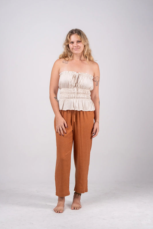 Faux Drawstring Linen Culottes