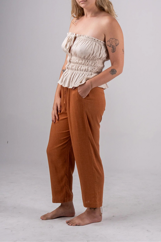 Faux Drawstring Linen Culottes