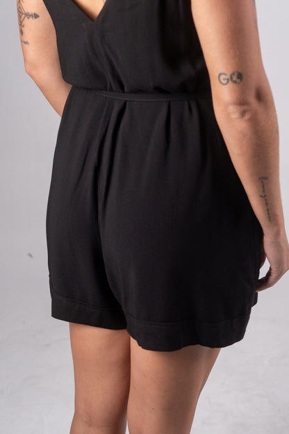 V-Neck Button Front Sleeveless Romper/Belt