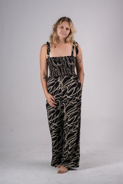 Black Smocked Bodice Jumpsuit