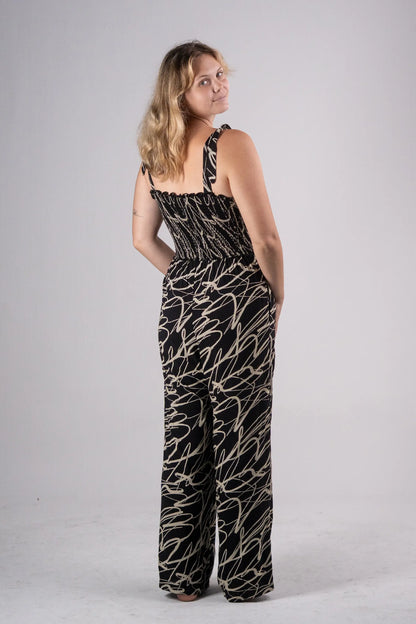 Black Smocked Bodice Jumpsuit