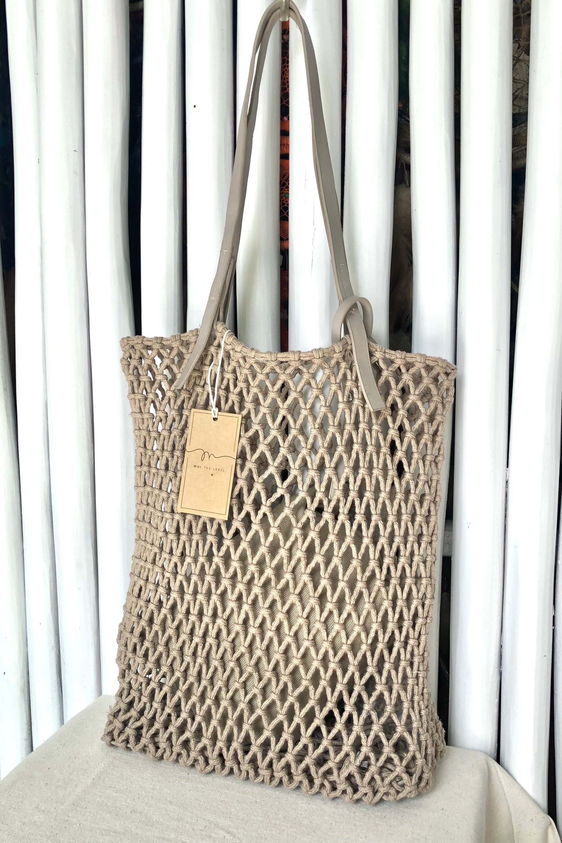boho style grey Macrame Mesh Tote Bag